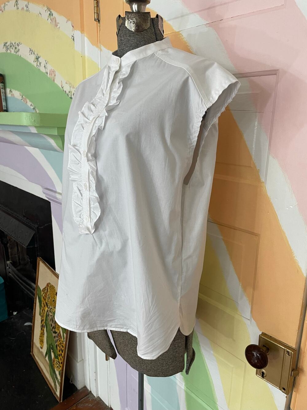 Zadig & Voltaire Tilt Pop White Ruffle Sleeveless Cotton Blouse Small